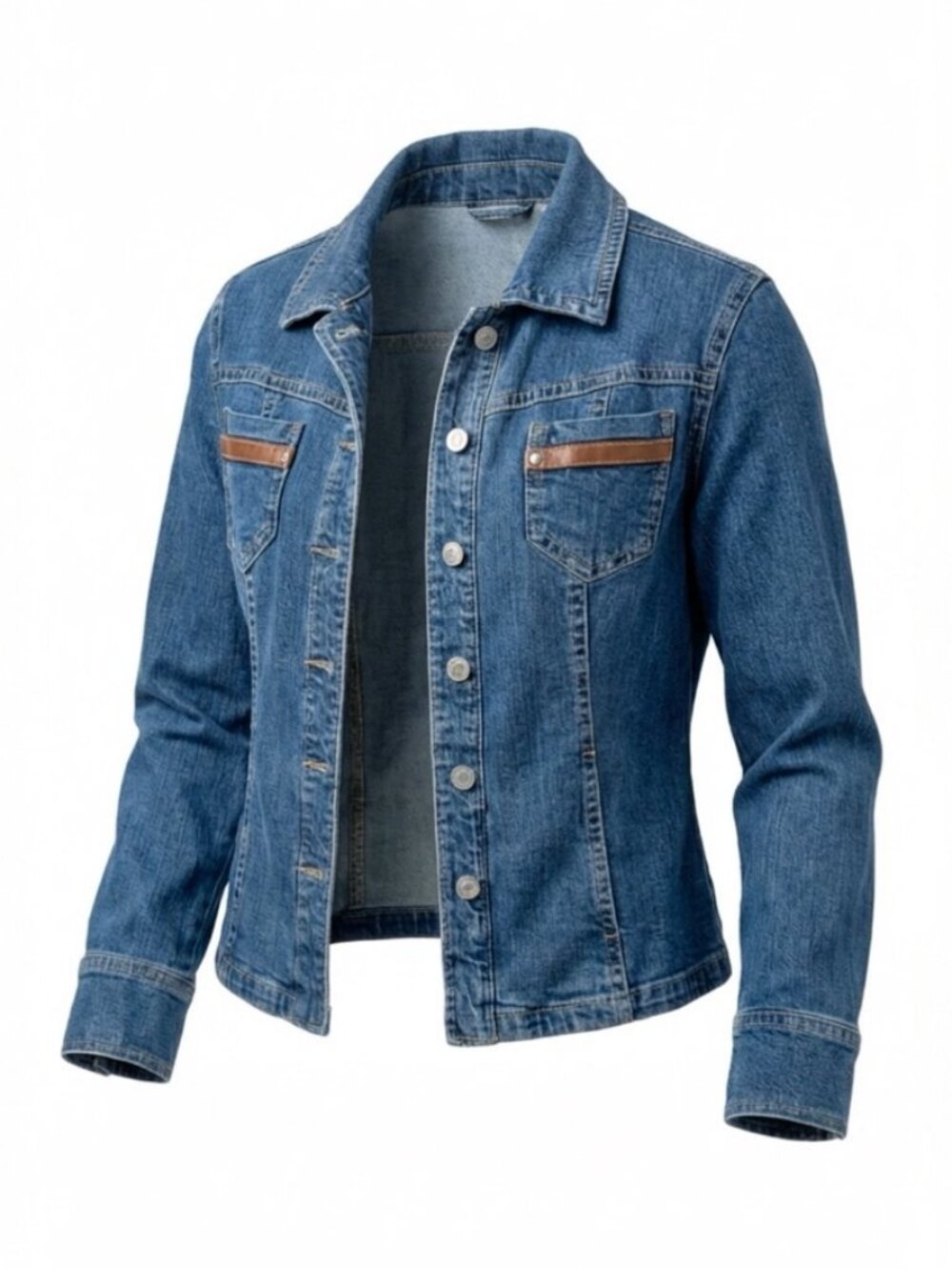 Women's AMX Classic Denim Jacket with Brown Accent Details - Size XL